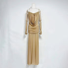 Trend4us Luxe Draped Cowl Sheer Maxi Dress - Khaki