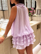 Trend4us Luxe 3D Rosette Ruffle Blouse & Layered Shorts Set