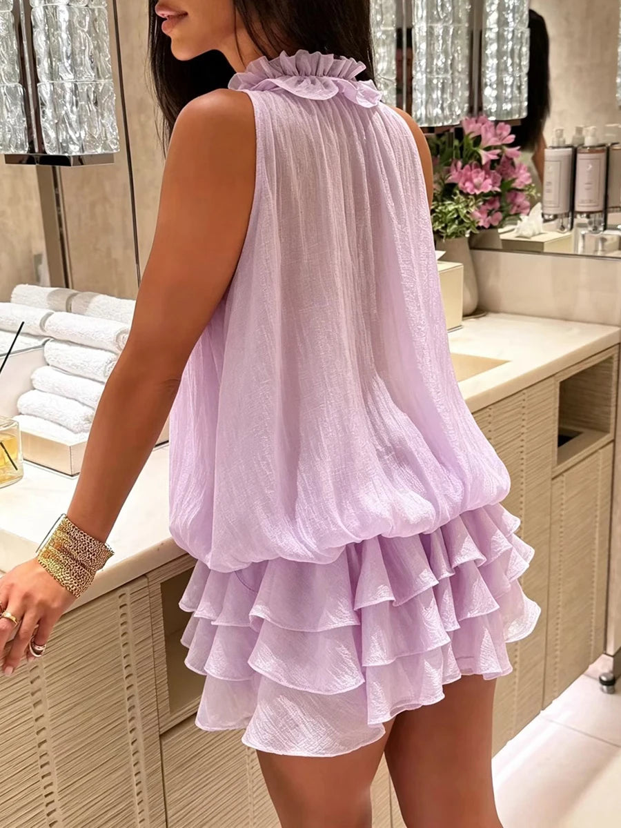 Trend4us Luxe 3D Rosette Ruffle Blouse & Layered Shorts Set