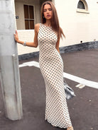 Trend4us Elegant Polka Dot Open-Back Maxi Dress