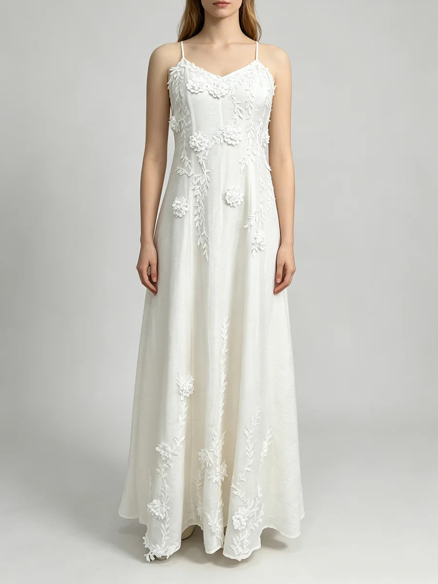 Trend4us Luxe Floral Appliqué Open-Back Maxi Dress