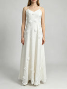 Trend4us Luxe Floral Appliqué Open-Back Maxi Dress