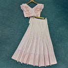 Trend4us Luxe Eyelet Lace Ruffle Crop Top & Midi Skirt Set - Pink
