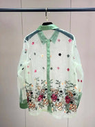 Trend4us Luxe Sheer Floral Embroidered Button-Up Blouse in Mint Green
