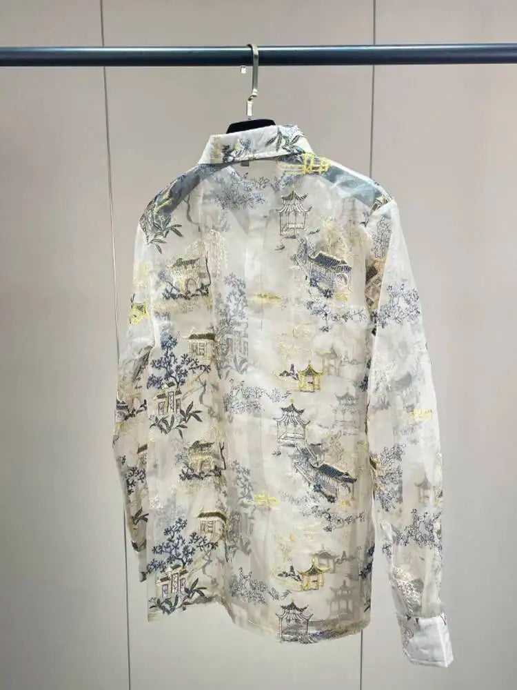 Trend4us Luxe Sheer Organza Embroidered Scenic Blouse