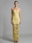 Trend4us Luxe Strapless Floral Sequin Embroidered Maxi Dress