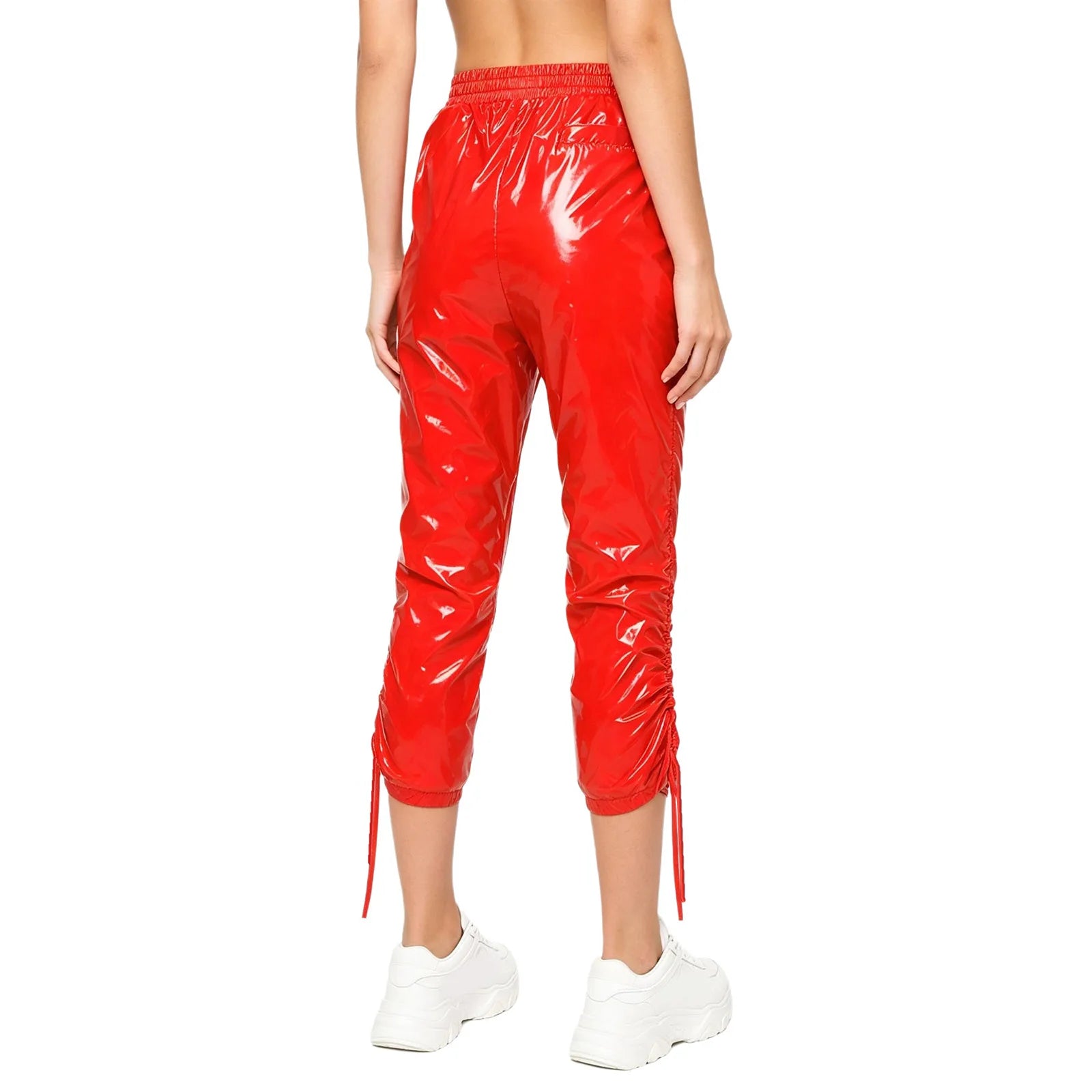 Trend4us Women's Glossy Ruched Drawstring Vinyl Cropped Pants