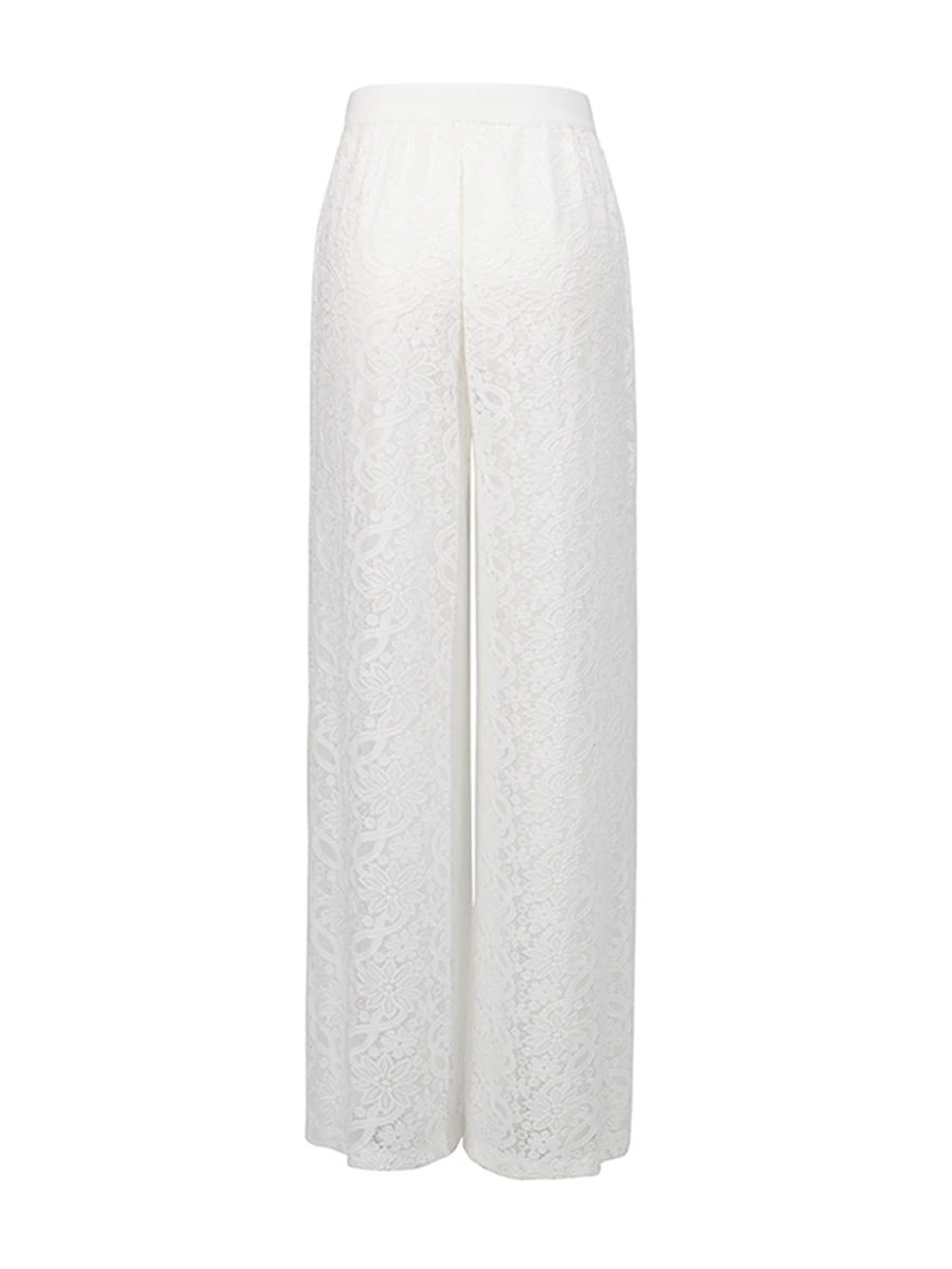 Trend4us Luxe Sheer Lace Cutout Top & Wide-Leg Pants Set