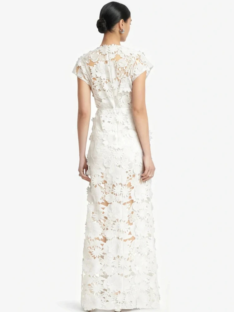 Trend4us Luxe 3D Floral Appliqué Sheer Evening Gown