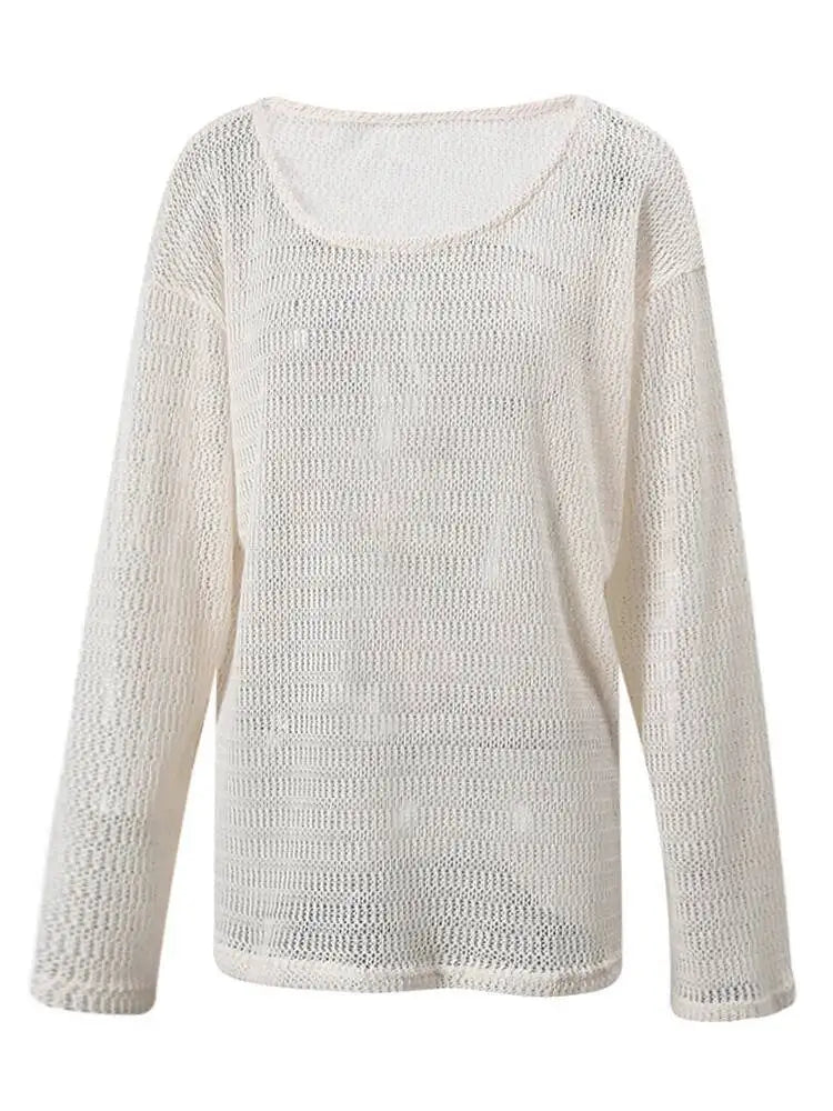 Trend4us Sheer Knit Long Sleeve Top – Women's Lightweight Sweater
