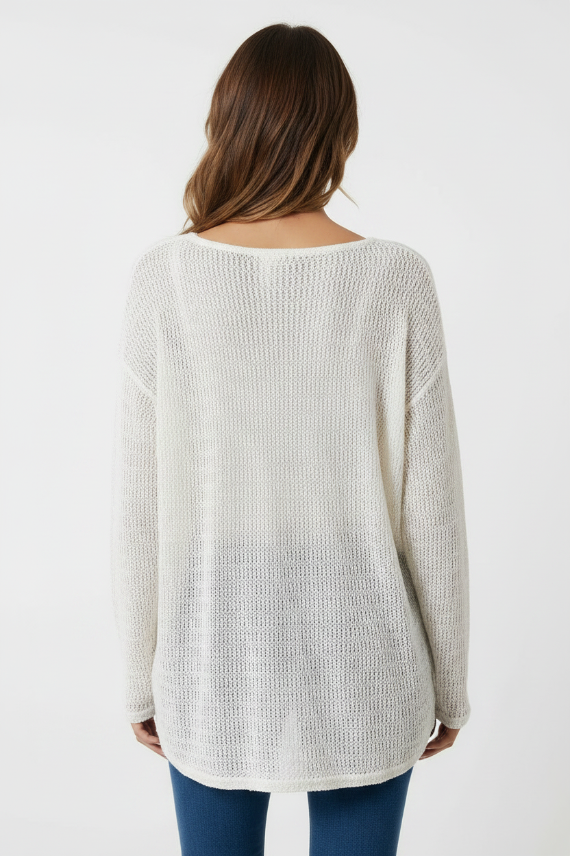 Trend4us Sheer Knit Long Sleeve Top – Women's Lightweight Sweater