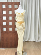 Trend4us Luxe Satin Lace Cowl Neck Maxi Skirt Set – Cream