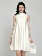 Trend4us Elegant Satin High Neck Swing Mini Dress