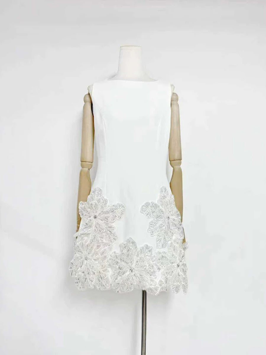 Trend4us Luxe Floral Appliqué Sleeveless Mini Dress