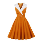 Trend4us Vintage Contrast Collar Belted Fit & Flare Swing Dress