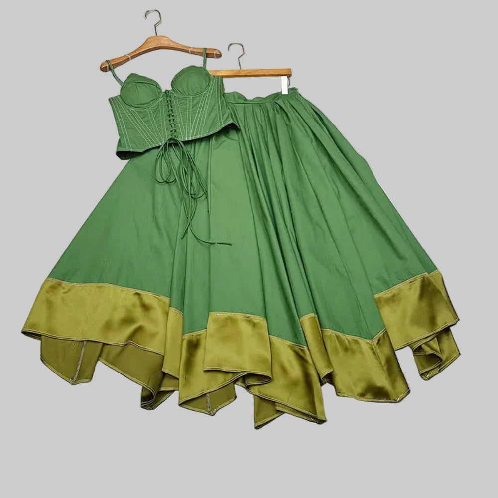 Trend4us Vintage Corset Crop Top & Satin Hem Maxi Skirt Set
