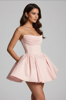 Satin Corset Flared Mini Dress — Women's Strapless A-Line | Trend4us