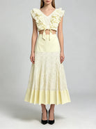 Trend4us Luxe Eyelet Lace Ruffle Crop Top & Midi Skirt Set