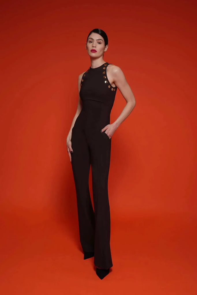 "Trend4us Women’s Sleek Black Sleeveless Bandage Jumpsuit"