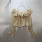 Trend4us Luxe Off-Shoulder Ruffle Organza Crop Blouse - Apricot