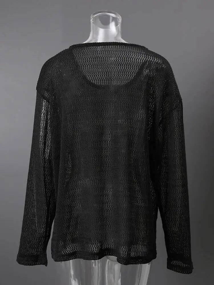 Trend4us Sheer Knit Long Sleeve Top – Women's Lightweight Sweater