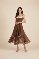 Trend4us Luxe Contrast Corset Asymmetrical Chiffon Flare Dress