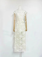 Trend4us Luxe 3D Floral Appliqué Sheer Evening Gown - White