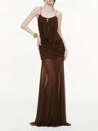 Trend4us Luxe Draped Cowl Sheer Maxi Dress