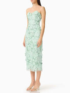 Trend4us Luxe Strapless 3D Floral Embroidered Midi Dress