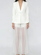 Front View Trend4us Luxe Crystal Beaded Blazer & Sheer Wide-Leg Pants Set in White