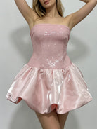 Trend4us Luxe Strapless Sequin Bubble Hem Mini Dress