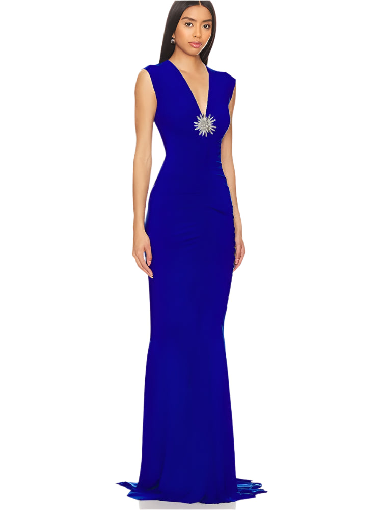 Trend4us Luxe Ruched Crystal Brooch Mermaid Gown