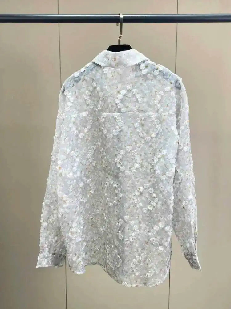 Trend4us Vintage Sheer Streetwear Button-Up Blouse