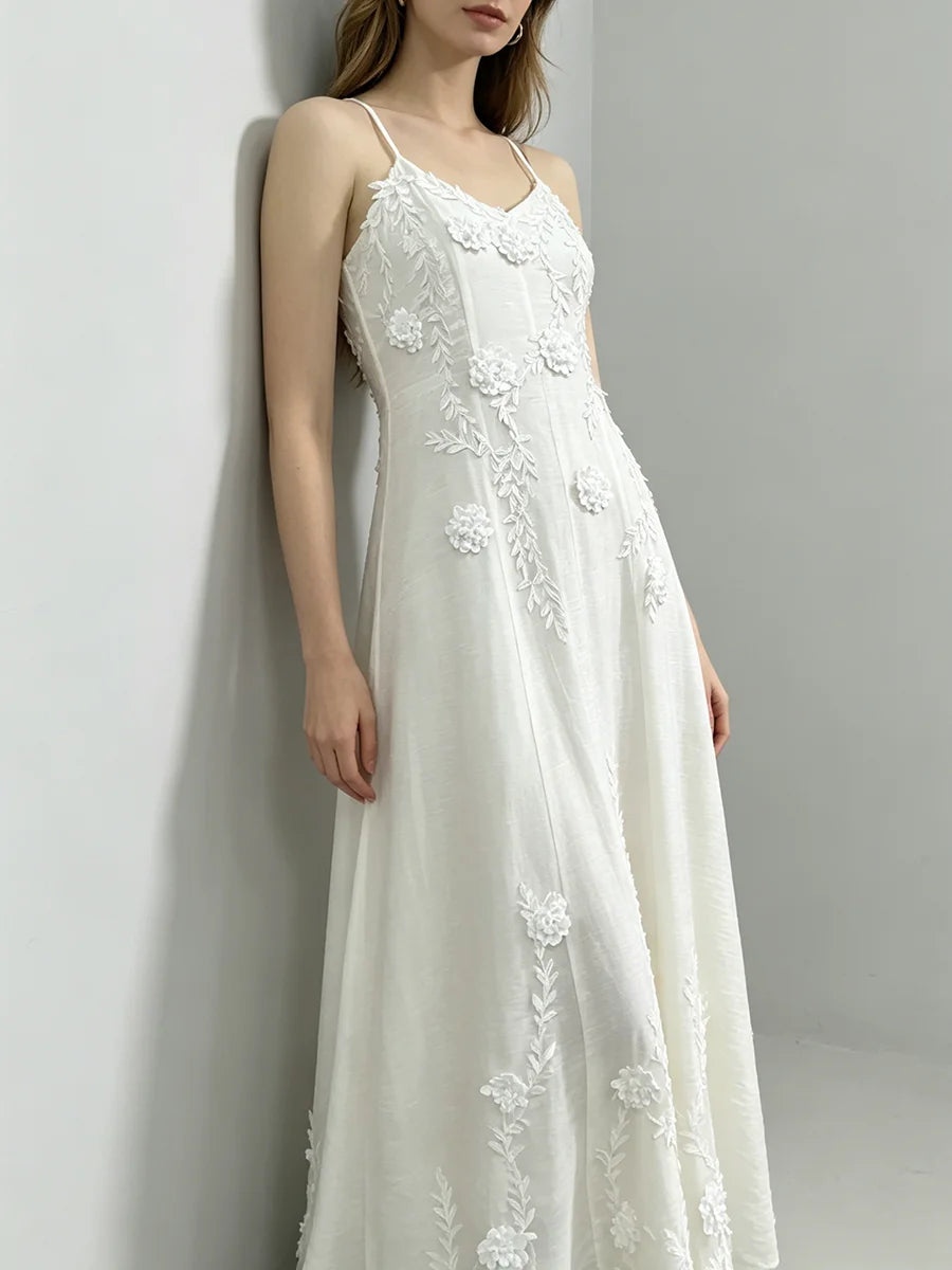 Trend4us Luxe Floral Appliqué Open-Back Maxi Dress