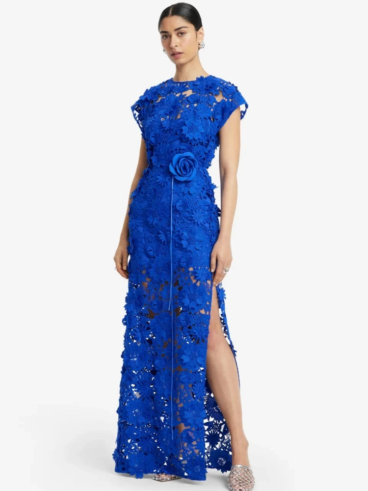 Trend4us Luxe 3D Floral Appliqué Sheer Evening Gown