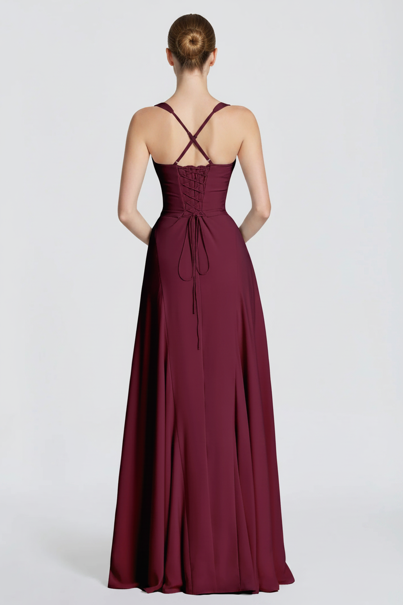 Trend4us Luxe Satin Lace-Up Back Evening Gown