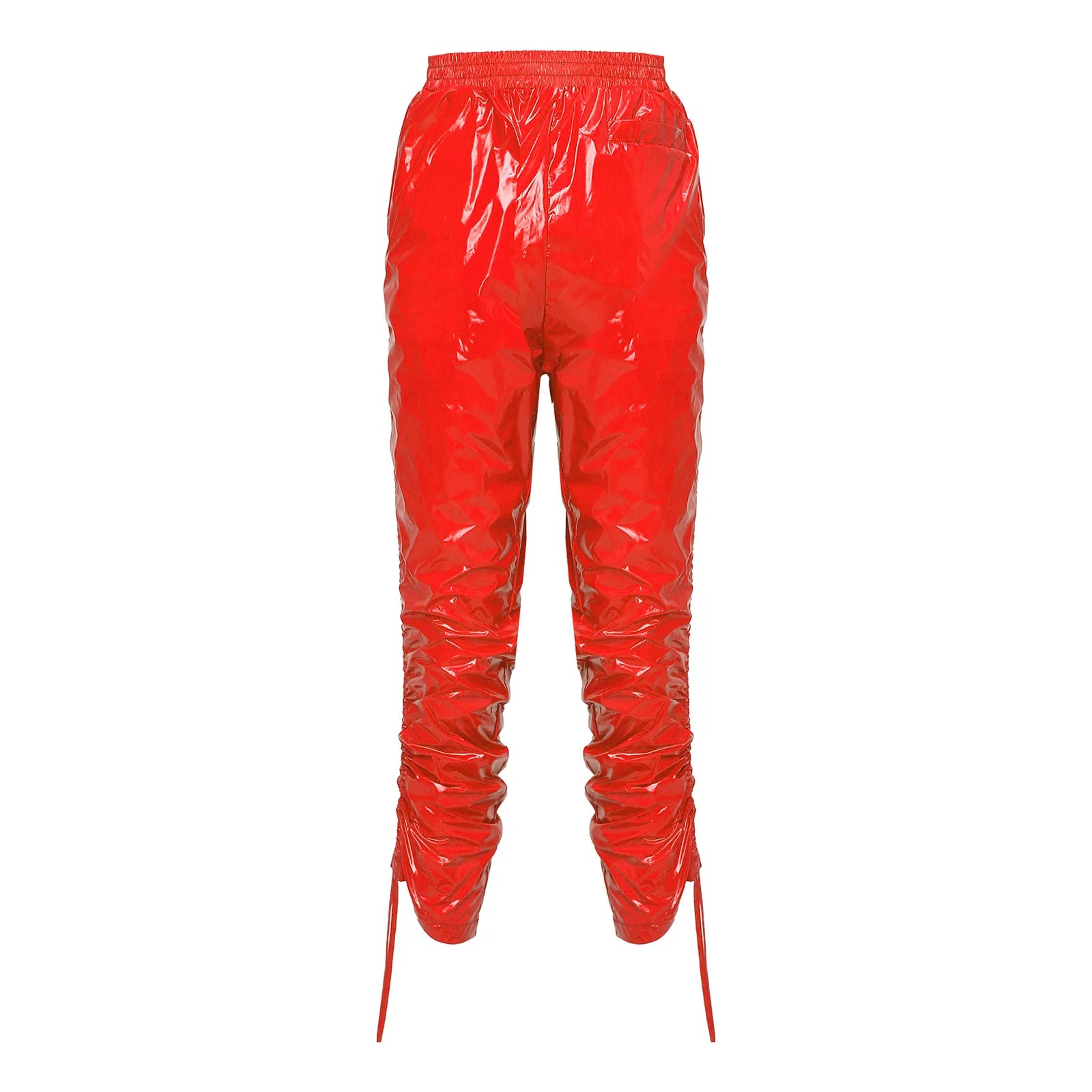 Trend4us Women's Glossy Ruched Drawstring Vinyl Cropped Pants