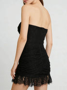 Trend4us Luxe Strapless Rosette Ruched Lace Mini Dress