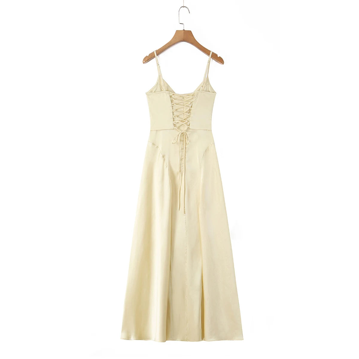 Satin Lace-Up Corset Maxi Dress — Women's V-Neck A-Line | Trend4us