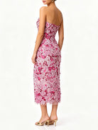 Trend4us Luxe Strapless 3D Floral Embroidered Midi Dress
