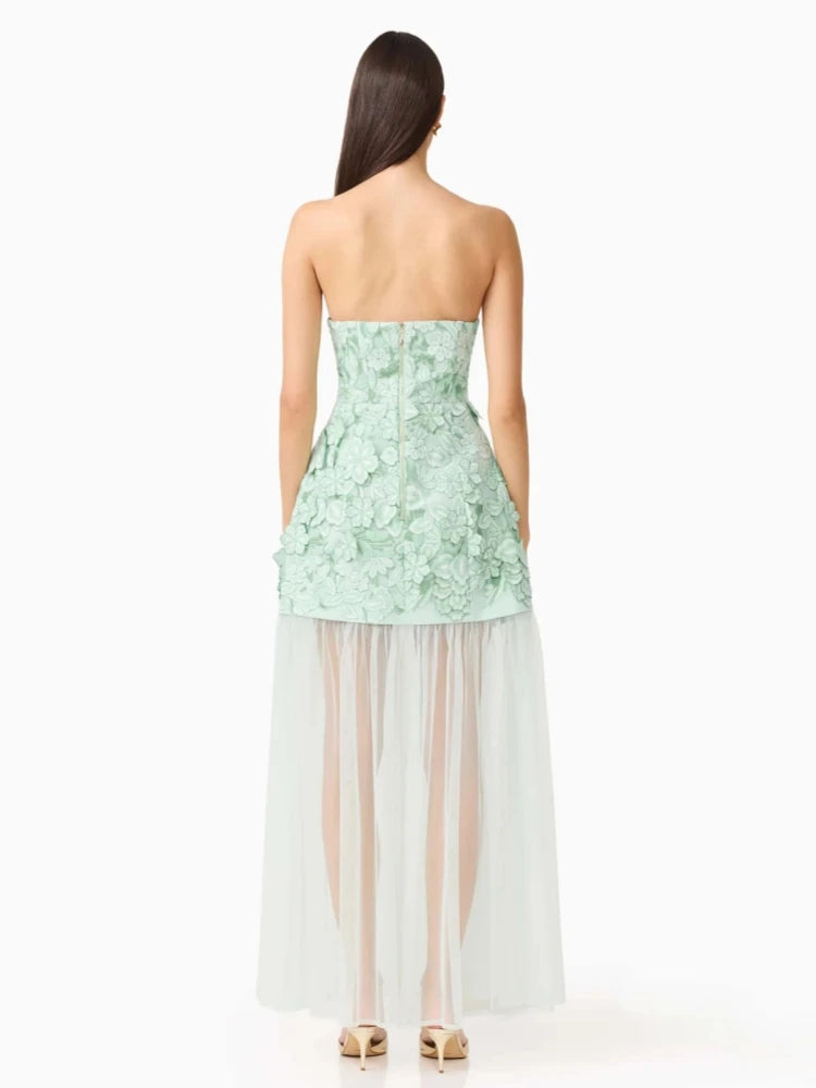 Trend4us Luxe 3D Floral Embroidered Strapless Illusion Evening Dress