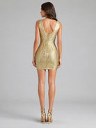 Trend4us Luxe Metallic Sculpted Bandage Mini Dress back view