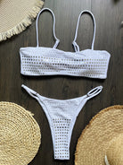Trend4us Luxe Rhinestone Bandeau Bikini Set in white