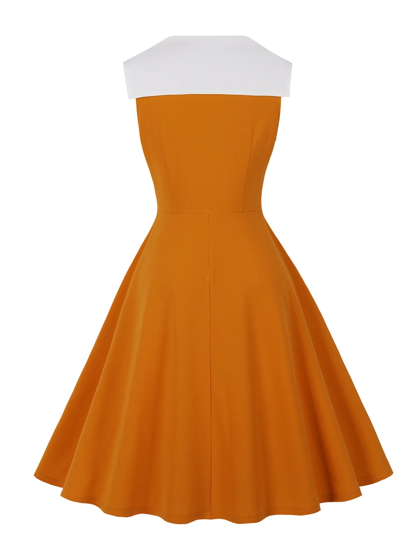 Trend4us Vintage Contrast Collar Belted Fit & Flare Swing Dress in Orange back view