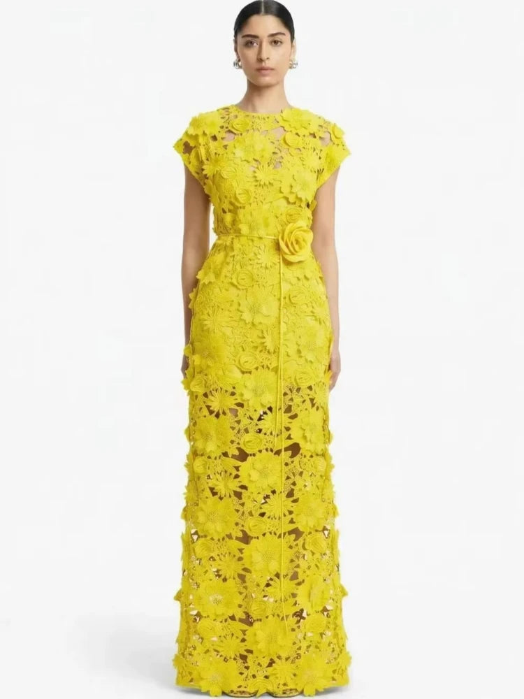 Trend4us Luxe 3D Floral Appliqué Sheer Evening Gown