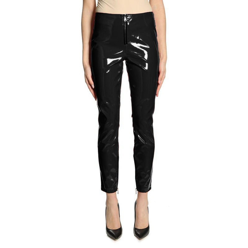 Glossy Stretch Patent Slim Fit Trousers
