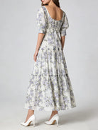 Purple floral lace-up back maxi dress saide view