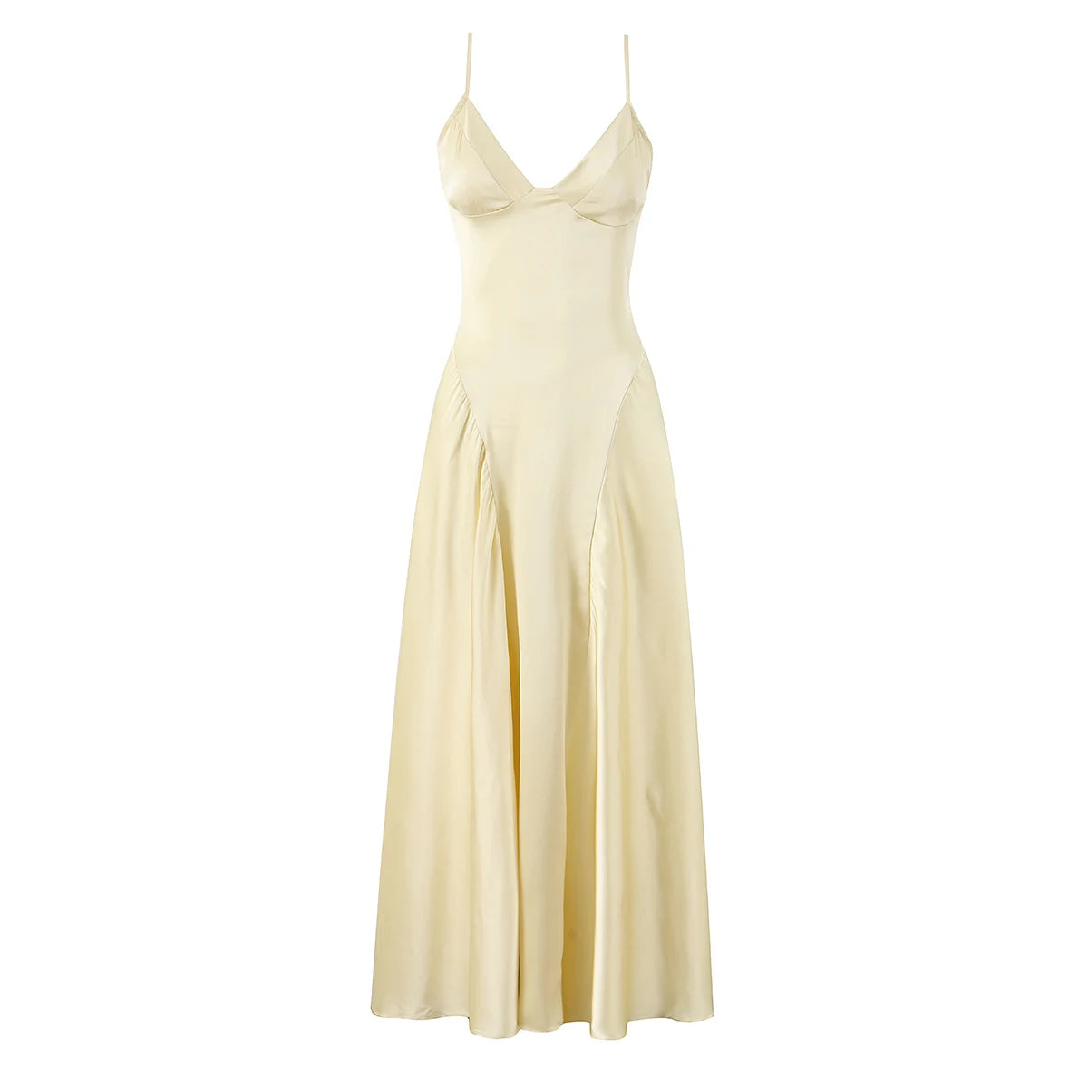 Satin Lace-Up Corset Maxi Dress — Women's V-Neck A-Line | Trend4us