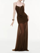 Trend4us Luxe Draped Cowl Sheer Maxi Dress
