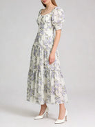 Purple floral lace-up back maxi dress front view